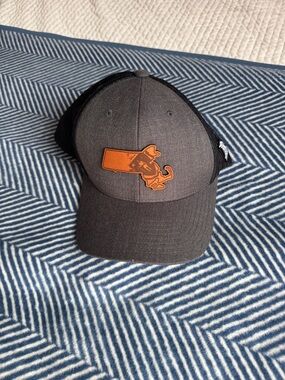 Men's Grey Trucker Hat with Orange Patch